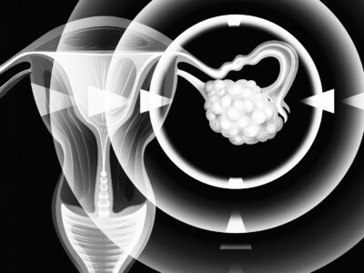 Cancer in ovary of woman illustration